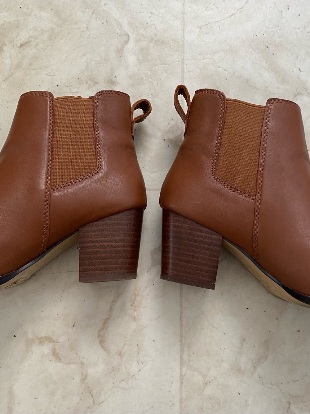 $178 J.Crew Factory Rory Brown Tan Leather Block Heels Ankle Boots Booties 7.5 - Picture 7 of 14